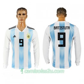 Camisolas de Futebol Argentina Batistuta 9 Equipamento Principal Copa do Mundo 2018 Manga Comprida